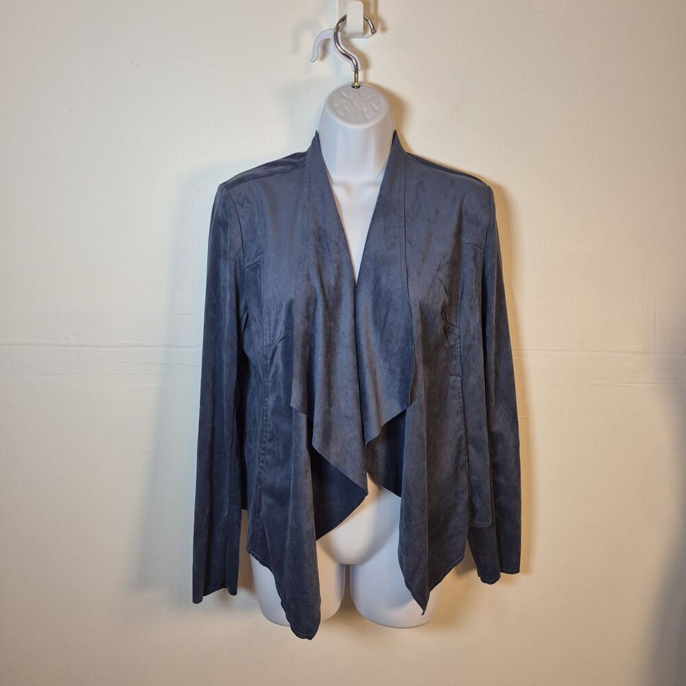 KUT from the Kloth Women's Faux Suede Jacket Size M Blue Open Drape Waterfall